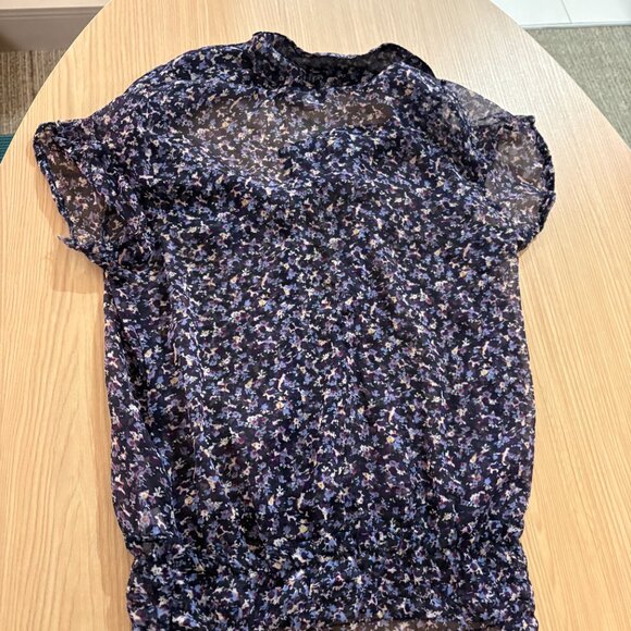 Tally Weijl Floral Print Blouse Size 24 Sheer Peter Pan Collar Short Sleeve - Picture 3 of 3